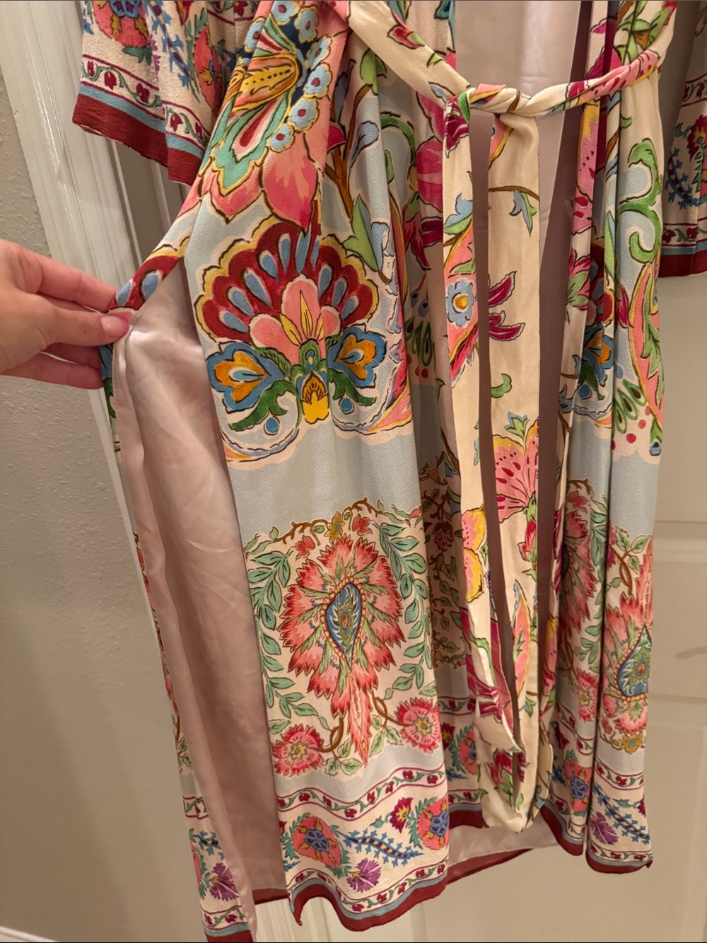 Zara Cream Floral Wrap Kimono Duster Cardigan Belted light weight cover up Small - Picture 4 of 14